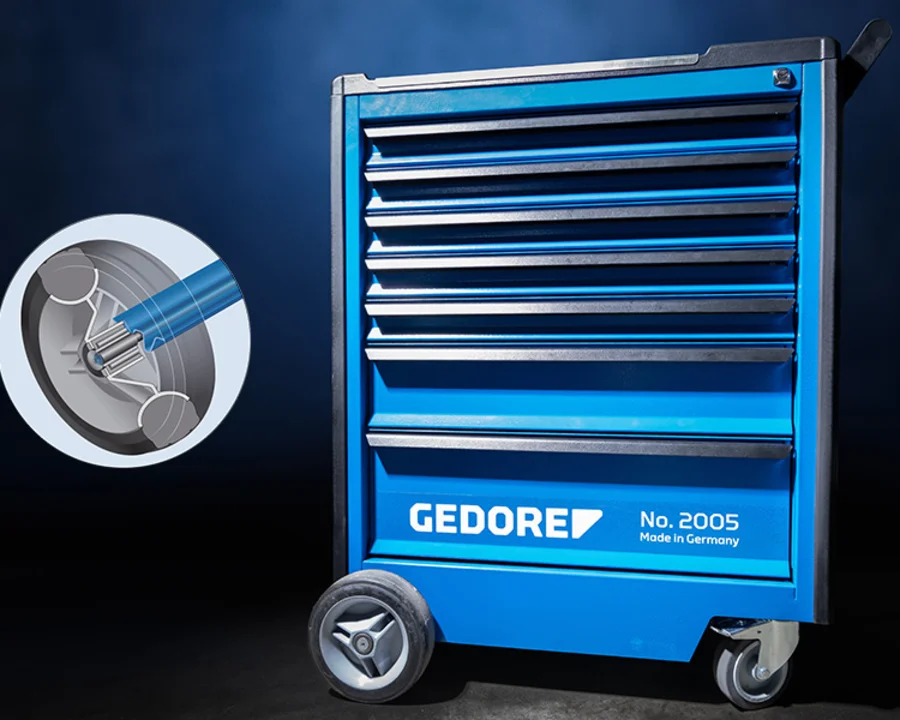 GEDORE Werkzeugwagen 2005 mit technischer Zeichnung zur Achse