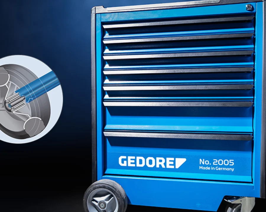 GEDORE Werkzeugwagen 2005 mit technischer Zeichnung zur Achse