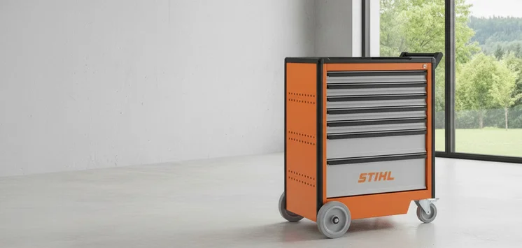 GEDORE x STIHL Werkstattwagen in einem leeren Raum