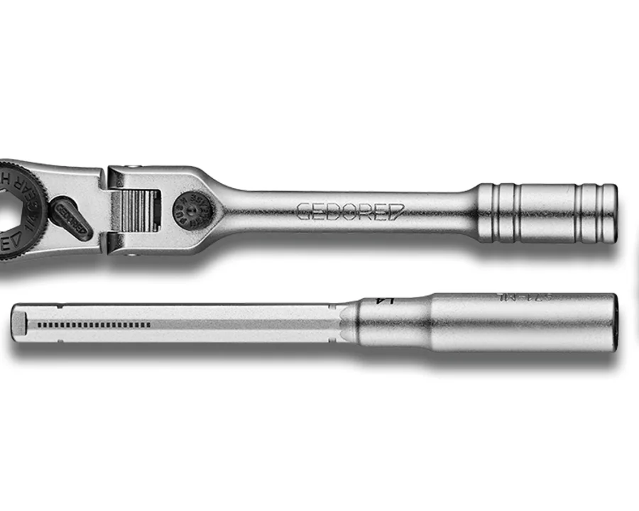 Detailaufnahme der Einzelteile des Bit-Knarren-Sets "Multifunktion"