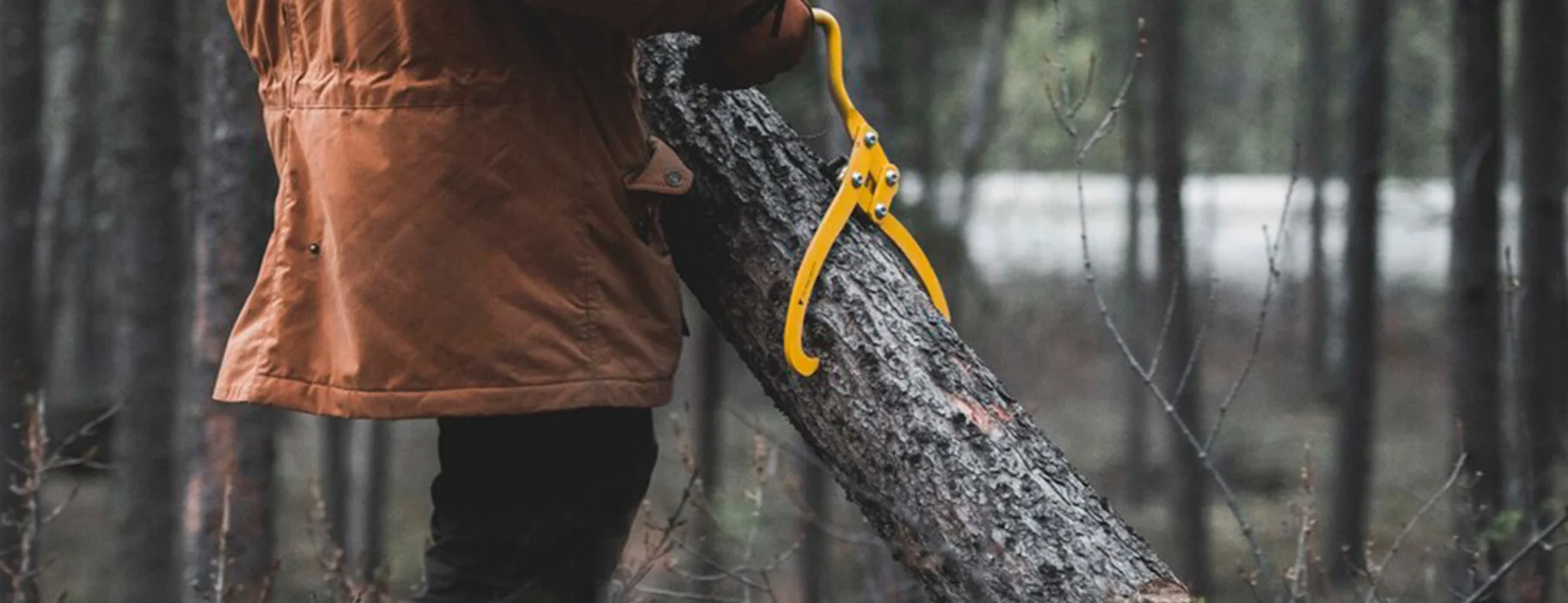 Holzstamm wird mit einer OCHSENKOPF Handpackzange aufgenommen