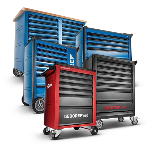Werkzeugwagen und Werkbänke von GEDORE und GEDORE red