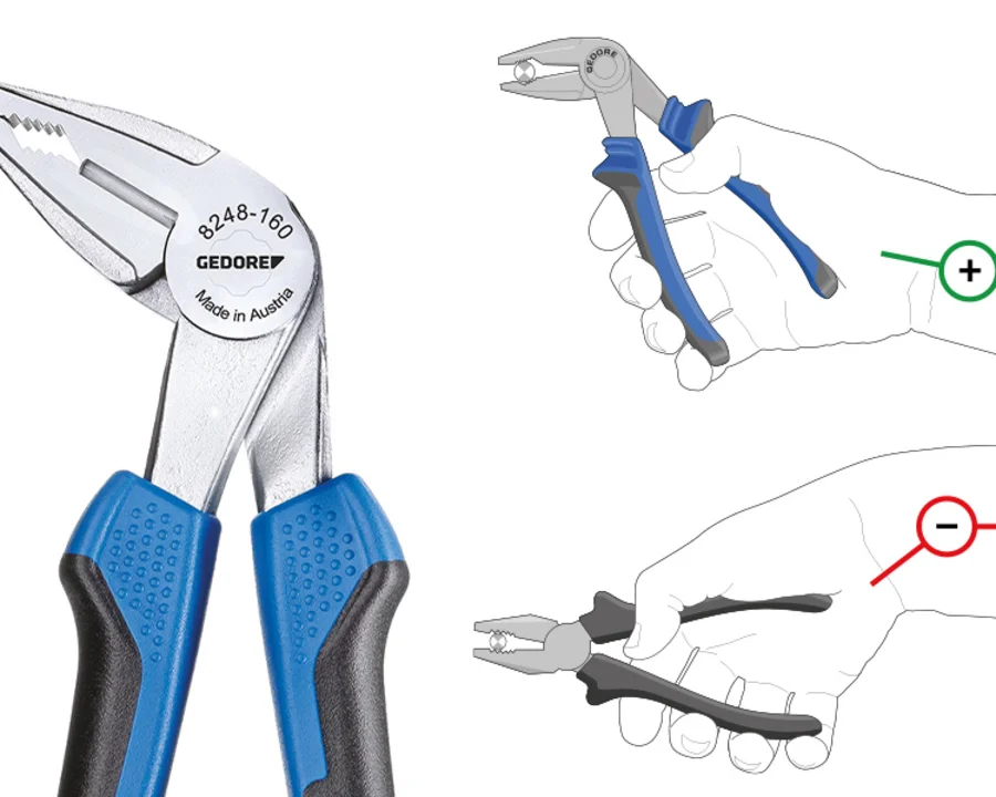 Schematische Grafik des ergonomischen Prinzips der gewinkelten GEDORE Kombinationszange